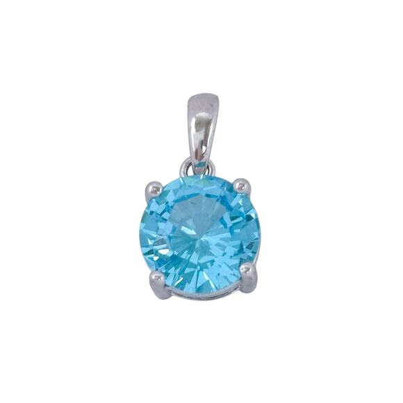 Estate Sterling Silver 925 Round Ice Blue Cubic Zirconia Pendant - Picture 3 of 8